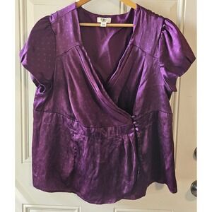Cato Woman‎ 18/20W Purple Satin Blouse Plus Size Empire Waist Surplice Top